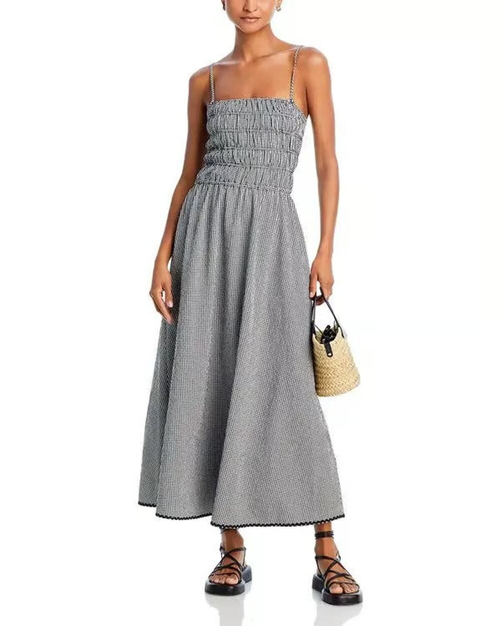Solid & Striped The Delta Midi Dress Blackout And Marshmallow Gingham - S